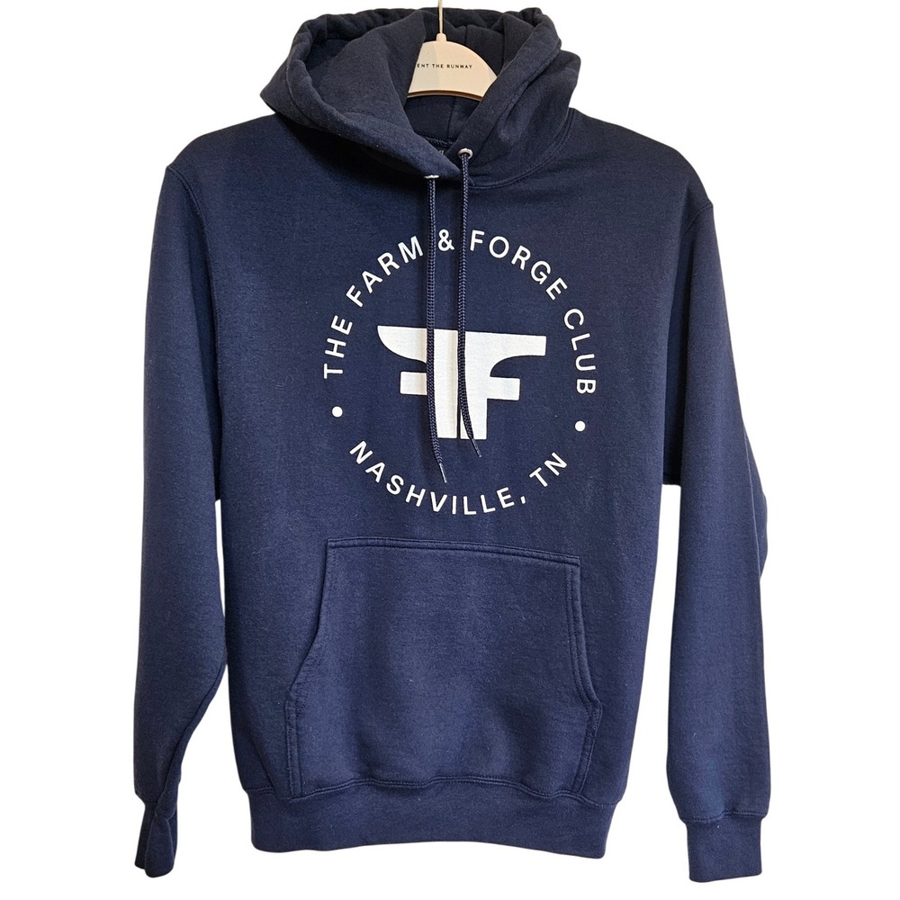 Navy Blue Farm & Forge Tennis Club Nashville TN Hoodie Small Pullover